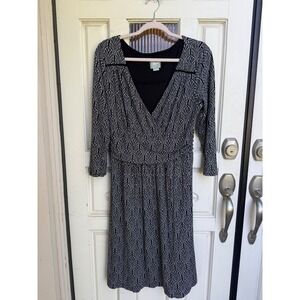 Maeve Anthropologie Galena Midi Dress Black Art Nouveau Print Jersey Size Large